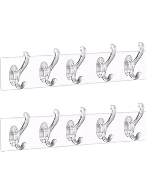 Aee® 2 Adet Şeffaf Duvar Askısı 5'li Iz Bırakmayan Güçlü Yapışkanlı Askı Kapı Arkası Banyo Mutfak Düzenleyici Kanca Askılık