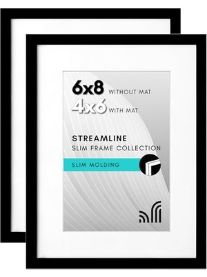 Kırılmaya Dayanıklı Camlı Resim Çerçevesi, 2'li Set, Paspartulu 10 x 15 cm Veya Paspartusuz 15 x 20 cm Fotoğraf Çerçevesi, Modern Koleksiyon, Masa Üstü Veya Duvar Çerçevesi, Siyah