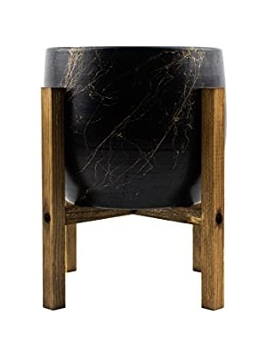 Bitki Tasarımı Ev Dekorasyon Aksesuar Siyah Üzeri Gold Mermer Efektli Toprak Saksı Saksılık Salon Çiçeklik 4 Ayaklı - 19 cm