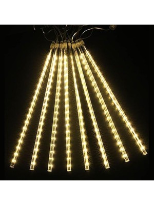 Kayar LED Meteor Işıklar Akan Efektli LED Aydınlatma 8 Saçaklı 50 cm 3,2 Metre Düğün Nişan Parti Yılbaşı Süsü Veranda ve Balkon Süslemesi (Sarı)