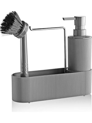 Mithra Life 3'lü Krom Kapaklı Gri Deterjanlık Fırçalı Mutfak Banyo Temizlik Seti Düzenleyici Plastik MIT1176