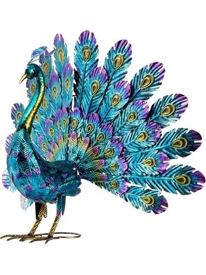 JUM232 Metal Tavus Kuşu Bahçe Heykeli, 81X30X58 Cm, Çok Renkli