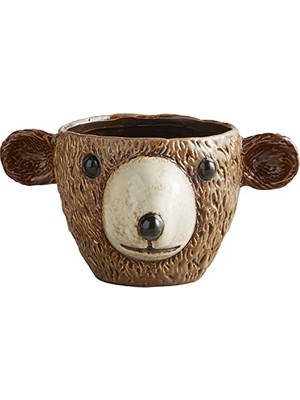 Sukulentler Küçük Bitkiler ve Daha Fazlası Için Benzersiz Dokulu Şekilli Seramik Saksı, Büyük, Ayı Yüzü