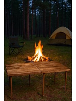Katlanır Kamp, Piknik ve Bahçe Masası 70X120 cm - Ceviz Renk