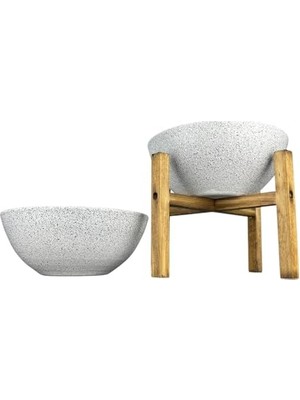 Bitki Tasarımı Ev Dekorasyon Beyaz Granit Aranjman Sunumluk Toprak Saksı Ayaksız ve 4 Ayaklı Ikili Set 20 cm Çap