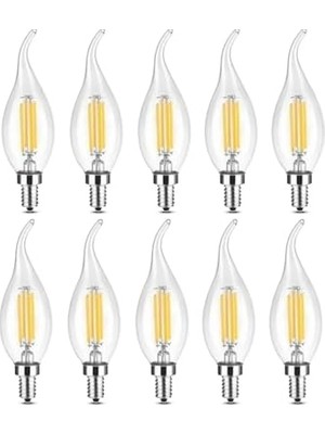 Amberled 10 Adet Kıvrık Buji Ampul 4W Şeffaf Filament Rustik LED Ampul – E14 Duy, 3200K Günışığı Işık - Cata - Avize Ampulü          [enerji Sınıfı F]
