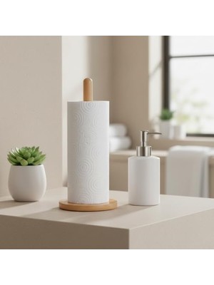 Deconox Doğal Bambu Ahşap Kağıt Havluluk, Yuvarlak Tabanlı Tezgah Üstü Dikey Havlu Standı, Mutfak ve Banyo Için Dekoratif Peçetelik Organizer
