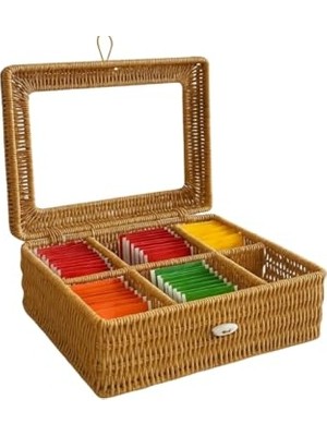 Rattan Çok Amaçlı Organizer Kutu – Bölmeli, Kapaklı, Şık Tasarım, Çay ve Takı Düzeni Için El Yapımı Hasır Kutu