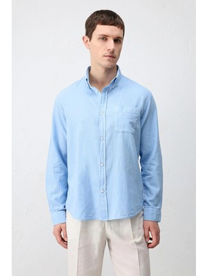 Antioch Mavi Yaka Düğmeli Pamuklu Erkek Gömlek