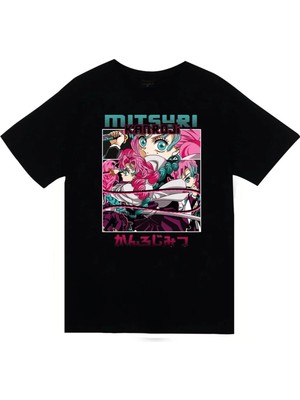 stonedfame Demon Slayer - Mitsuri Kanroji - Anime Baskılı Unisex %100 Pamuk Siyah T-Shirt