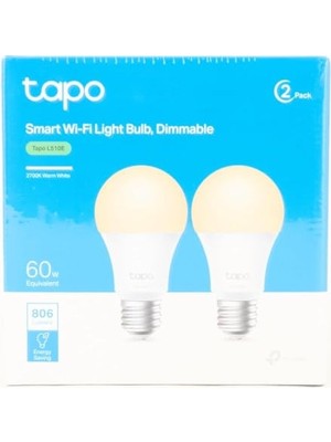 L510E 2-Pack , Ayarlanabilir Akıllı Wi-Fi Ampulü, 806 Lümen, E27 Duy, 8,3W, Enerji Tasarrufu,  Alexa ve Google Home ile Çalışır, Kısılabilir Yumuşak Sıcak Beyaz, Hub Gerekmez