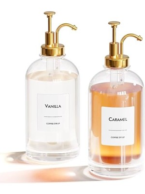 2'li 500 ml Cam Sıvı Sabunluk ve Losyonluk Seti – Yüksek Kaliteli Krom Başlık, Şık Tasarım, Çok Amaçlı Kullanım Için: Kahve Şurubu, Sıvı Yağ, Sirke, Losyon ve Sıvı Sabun (Siyah, Yuvarlak)