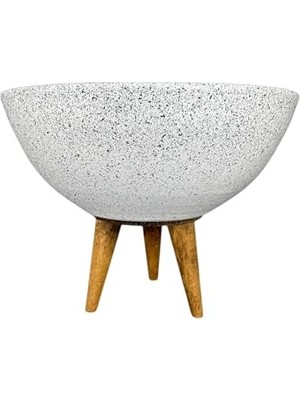 Bitki Tasarımı Ev Dekorasyon Beyaz Granit Aranjman Sunumluk Toprak Saksı 3 Ayaklı 20 cm Çap