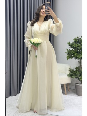 Zks Grup Tekstil-Karpuz Kol Asimetrik Etek Prenses Abiye Elbise Pudra,gold,bej,siyah,beyaz,yeşil,indigo,lila,mavi