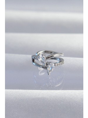 Toyigoo Mey Ithalat® Pirinç Gümüş Renk Zirkon Taşlı Damla Earcuff Küpe TYGRSYT9573