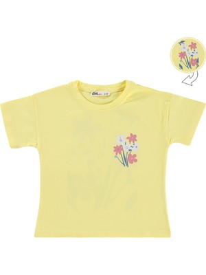 Civil Girls Renkli Çiçek Baskılı 2-5 Yaş Tişört - Sarı