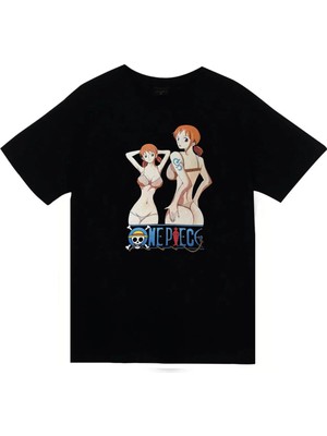 stonedfame One Piece - Nami - Anime Baskılı Unisex %100 Pamuk Siyah T-Shirt
