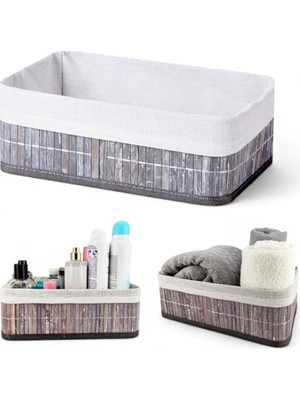 Deconox Bambu Çok Amaçlı Saklama Kutusu Düzenleyici Orta Boy Organizer, Dekoratif Bambu Düzenleyici Gri (29X19X10CM)