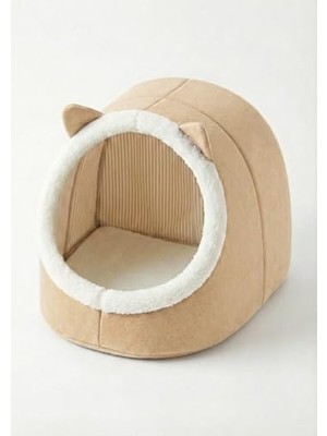 Orret Home Keçe Kedi Köpek Evi Peluşlu | Ev Tipi Evcil Hayvan Yuvası, Sıcak ve Konforlu Kedi Evi, Köpek Yatağı ve Dinlenme Alanı (Krem)