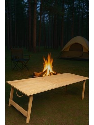 Katlanır Sabit Ayaklı Kamp, Piknik ve Bahçe Masası 70X150 cm - Ham Naturel Renk