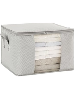 Ocean Home Textile Orta Boy Pvc Pencereli Gri Balıksırtı Hurç 45 x 40 x 30 cm