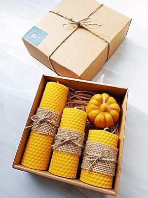 Petekoğlu Balmumu Mum Dekoratif Hediye Kutusu 4 Lü Set Doğal Petek Beeswax Candle Bal Kabağı (Jüt Kumaş)          [enerji Sınıfı A]