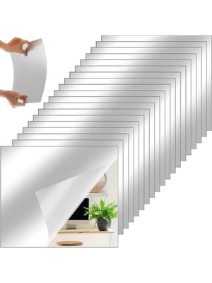 Kyrotech 2 Adet Kendinden Yapışkanlı Akrilik Pleksi Ayna, Esnek Dekoratif Sticker Duvar Aynası, Kırılmaz, Hafif, Kolay Montajlı Modern Süsleme, Ev, Ofis, Banyo ve Çocuk Odası Için Gümüş, 30X30 cm