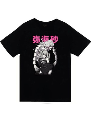 stonedfame Death Note - Misa Amane - Anime Baskılı Unisex %100 Pamuk Siyah T-Shirt
