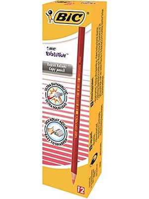 Bıc Evolution Kırmızı Kopya Kalemi 12'li Kutu,kıymık Oluşturmaz, Çiğnemeye Karşı Dayanıklı, Kolay Açılır