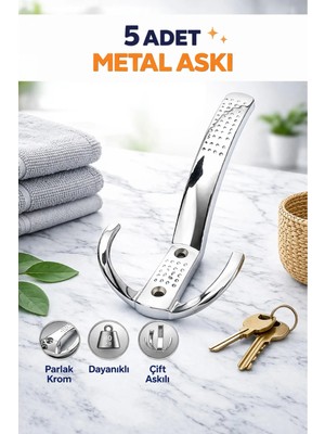 DESIPHON 5 Adet Noktalı Metal Askı Parlak Krom Portmanto Askılık Vestiyer Dolap Elbise Askısı Çift Kancalı