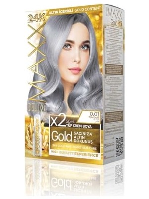 Maxx Deluxe Gold Serisi 24K Altın Parçacıklı Serum ile 1 Kutu 2 x 50 ml ve Geliştiriciler Saç Boyası (Füme Gri 0.01)