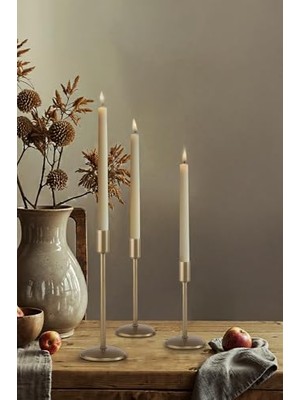 3'lü Üçlü Eskitme Şamdan Mumluk Dekoratif Ev Dekorasyon Paslanmaz (Gold)