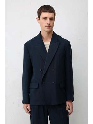 Antioch Lacivert Modal Karışımlı Relaxed Fit Erkek Blazer Ceket