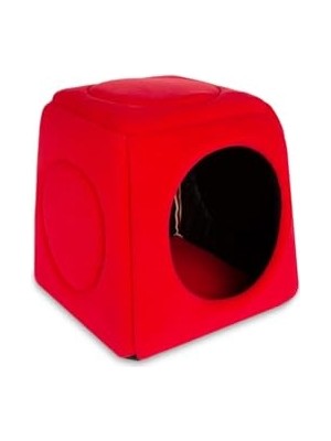 Kırmızı Üç Fonksiyonlu Kedi Yatağı, Kırmızı, 40X40 cm