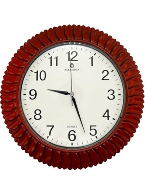 BL-1074 Serisi Klasik Kadran Yaprak Desenli Sessiz Akar 30 cm Duvar Saati Kırmızı