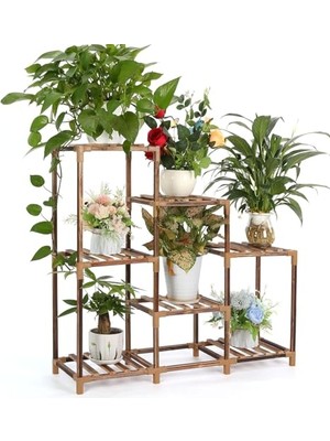Ahşap Bitki Standı – 7 Katlı Çiçek Rafı, Yüksek Sıcaklıkta Karbonize Edilmiş Dayanıklı Ahşap, Balkon, Salon ve Bahçe Dekoru Için Çok Katlı Saksılık, Dekorasyon Dıy