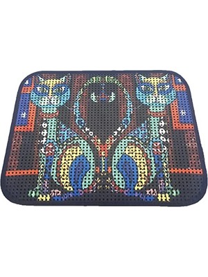 Elekli Desenli Kedi Tuvalet Önü Paspası 60 x 45 cm Renkli Kedi