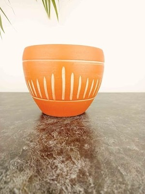 Bitki Tasarımı Ev Dekorasyon Dik Çizgi Desenli Terrakota Toprak Saksı Saksılık Salon Çiçeklik - 15 cm