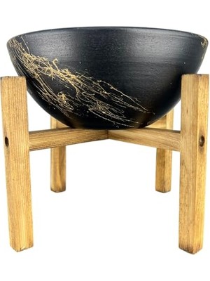 Bitki Tasarımı Ev Dekorasyon Siyah Üzeri Gold Mermer Efektli Aranjman Sunumluk Toprak Saksı 4 Ayaklı 20 cm Çap