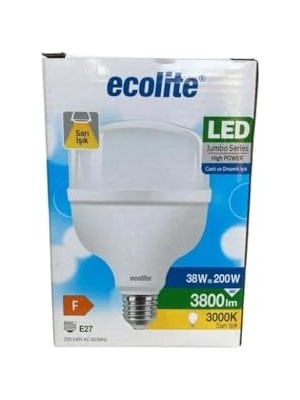 Ecolite 36W LED Ampul – 200W Eşdeğeri | E27 Duy, 3000K Sarı Işık, 3800 Lümen | Enerji Tasarruflu Jumbo LED Ampul | Ac 220V, 166X110MM