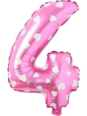 4 Rakamlı 16 Inç Pembe Kalpli Folyo Balon 36 cm (Pembe)