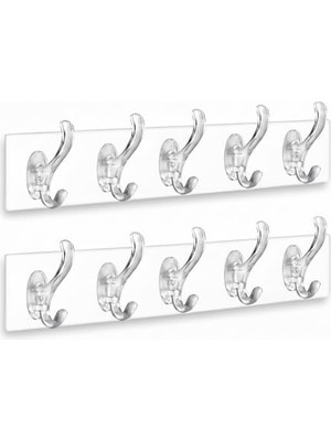 2 Adet Şeffaf Duvar Askısı 5’li Set – Iz Bırakmayan, Güçlü Yapışkanlı, Delmeden Montaj, Kapı Arkası, Banyo ve Mutfak Için Şeffaf Organizer Kanca Askılık