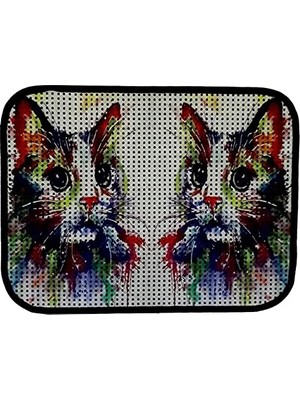 Elekli Desenli Kedi Tuvalet Önü Paspası 60 x 45 cm Gökkuşağı