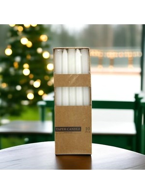 Şamdan Mum 10'lu Düz Beyaz Dekoratif Mumu Kandil Hediyelik Fitilli Mumluk 25 cm