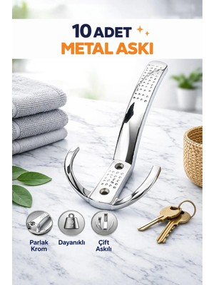 DESIPHON 10 Adet Noktalı Metal Vestiyer Askısı Parlak Krom Portmanto Dolap Elbise Askılığı Şık Mobilya Askı