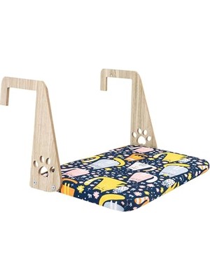 Gobypet Kalorifer Petek Radyatör Yatağı, Askılı Kedi Yatağı, Ahşap Taşıyıcılı Kedi Hamağı, Yumuşak Minderli Konforlu Kedi Desenli Tasarım