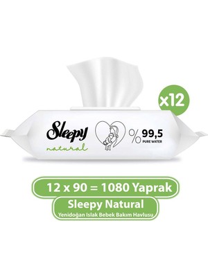 Sleepy Natural Yenidoğan Islak Bebek Bakım Havlusu 1080 Yaprak 12'li Set Hassas Cilt İçin