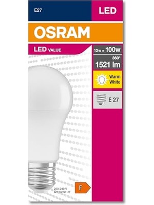 Osram 4052899971097 LED Cla 100, 13 W, 1521 Lümen, 2700 Kelvin, Sarı Işık E27 Duy Ampul, Boy: 12CM En: 6cm [enerji Sınıfı F]