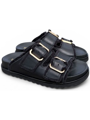 Degischic Siyah Deri Ip Detay Terlik