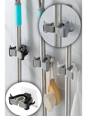 Paspas Süpürge Fırça ve Mop Askısı Sap Tutucu Mutfak ve Banyo Askısı (Üçlü) (3)(NKS130-3)